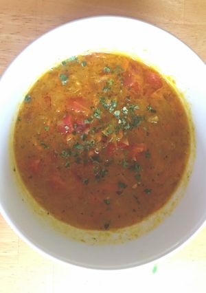 A picture of Indian curry coconut soup.