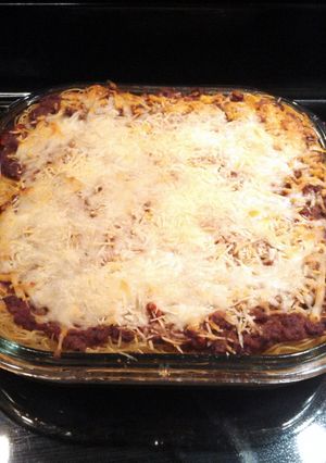 A picture of Layered Baked Spaghetti.