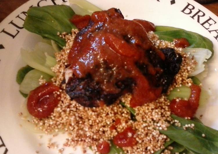 Recipe of Speedy BBQ Chicken Quinoa on a bed of pak choy