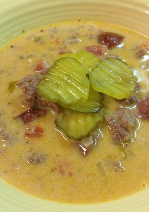 A picture of Cheeseburger soup.