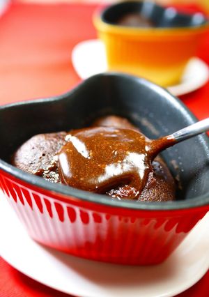 A picture of Steamed Molten Chocolate Cake for Valentine's Day.