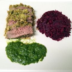 A picture of Pistachio Lemon Crusted Lamb.