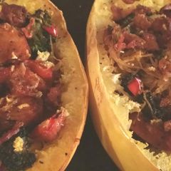 A picture of Spaghetti Squash and Sausage Broccoli Bake.