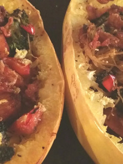 A picture of Spaghetti Squash and Sausage Broccoli Bake.