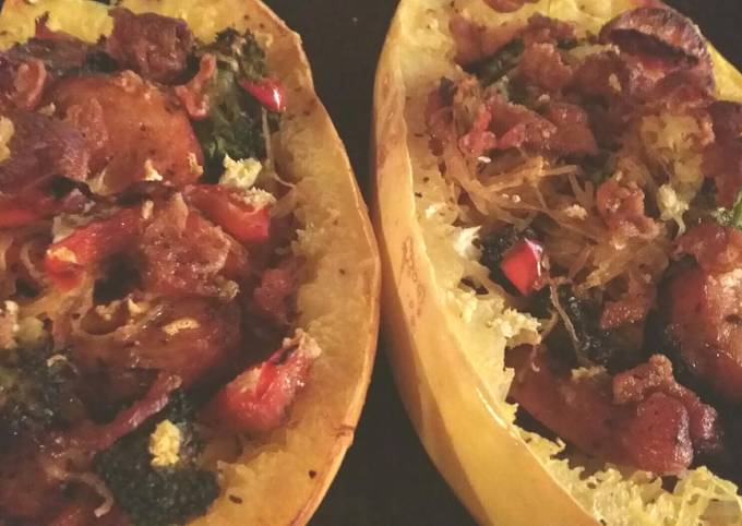 Recipe: Delicious Spaghetti Squash and Sausage Broccoli Bake