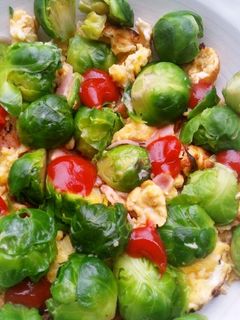 A picture of Colourful Scrambled Eggs with Brussels Sprouts.