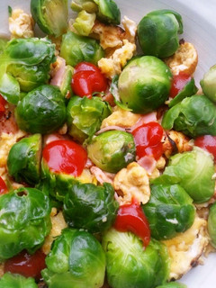 A picture of Colourful Scrambled Eggs with Brussels Sprouts.