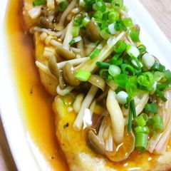 A picture of Easy Agedashi Tofu with Savory Mushroom Sauce.