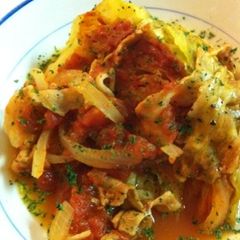 A picture of Pork Belly and Cabbage Simmered in Canned Tomatoes.