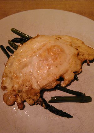 A picture of asparagus imbued eggs.