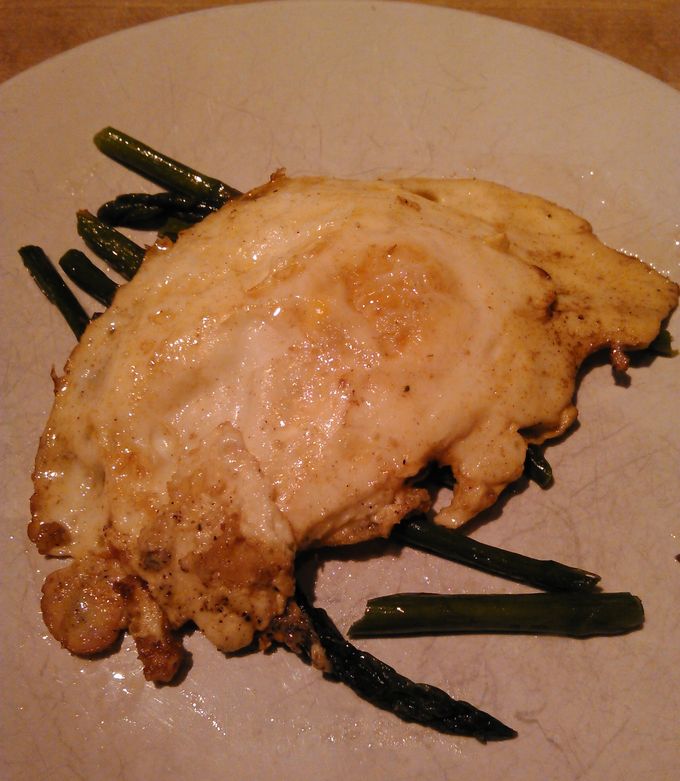 A picture of asparagus imbued eggs.