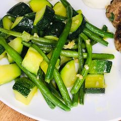 A picture of Steamed Courgette and Green beans.