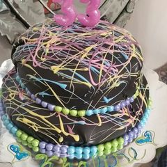 Paint drip neon tie dye birthday cake😆 A picture of Paint drip neon tie dye birthday cake😆.