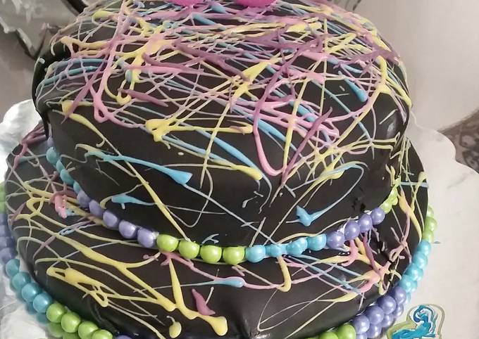 Simple Way to Prepare Speedy Paint drip neon tie dye birthday cake😆