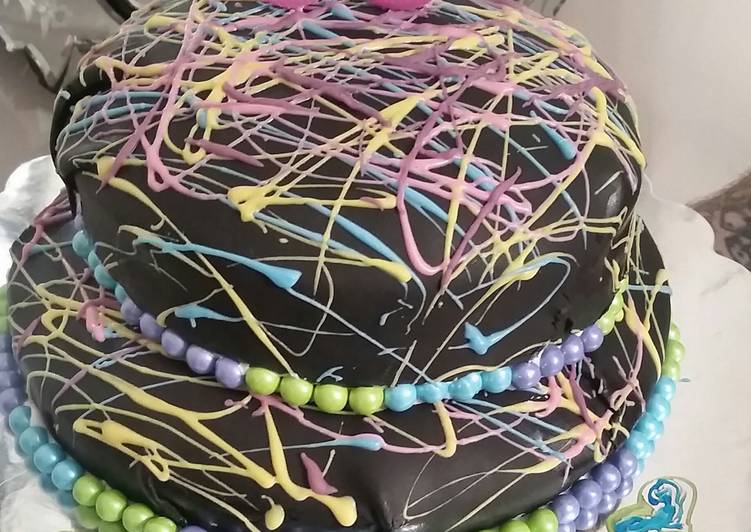 How to Prepare Appetizing Paint drip neon tie dye birthday cake?