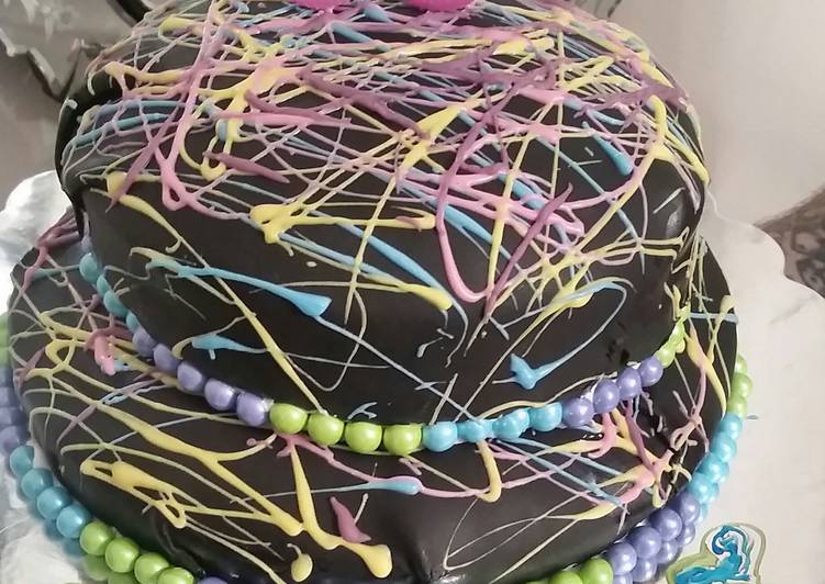 Paint drip neon tie dye birthday cake?