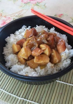 Foto resep Rice Bowl Teriyaki Chicken Meatballs and Sausages