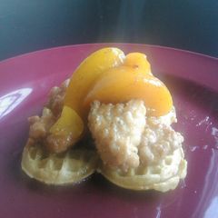 A picture of Chicken and waffles with love.