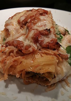 A picture of Baked spaghetti lasagna.