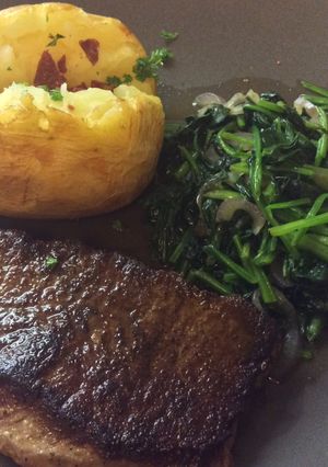 A picture of Steak Pan Seared- Medium Well You Will Love This Taste And Perfect Crust.