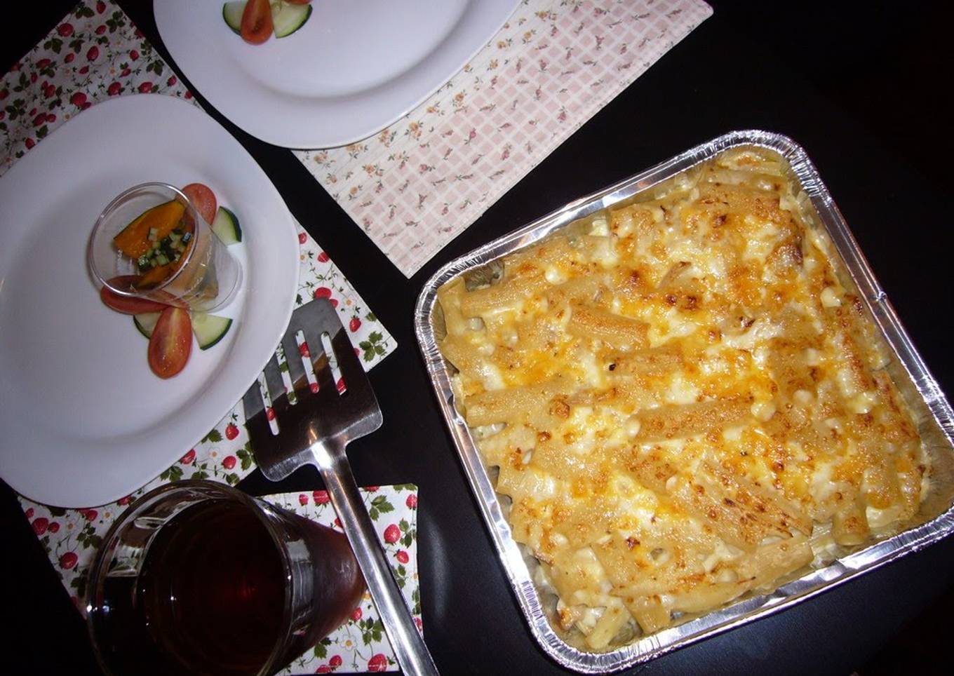 Pasta au gratin with soy milk