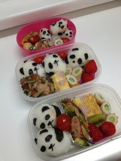 A picture of Easy Panda Onigiri (Rice Balls) Character Bento.