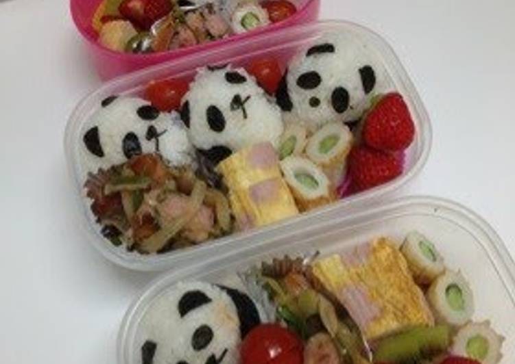 Recipe of Super Quick Homemade Easy Panda Onigiri (Rice Balls) Character Bento