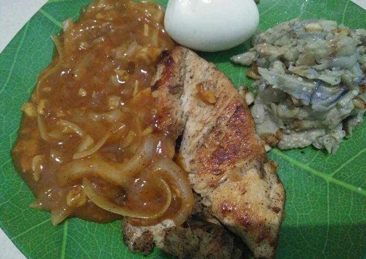 Stik ayam + mash terong (bukan mash potato y) 😂