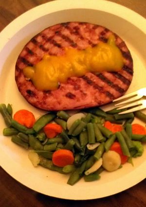 A picture of Grilled Ham Steak & Veggies.