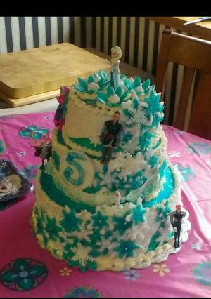 A picture of Fabulous 3 Color Tiered Frozen Cake!.