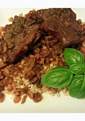 A picture of Lamb Fesenjan- Lamb with Pomegranate Walnut Sauce.