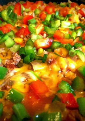 A picture of One Pan Skillet Stuffed Bell Peppers.