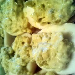 A picture of Angel's easy deviled eggs.