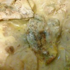 A picture of Crock pot creamy chicken breast and potatoes.