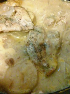 A picture of Crock pot creamy chicken breast and potatoes.