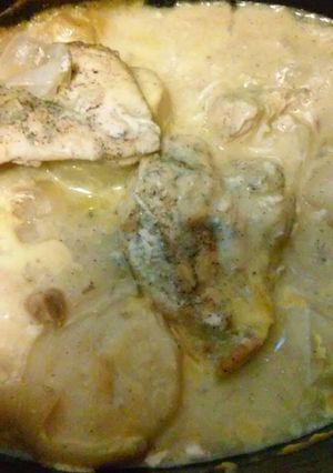 A picture of Crock pot creamy chicken breast and potatoes.