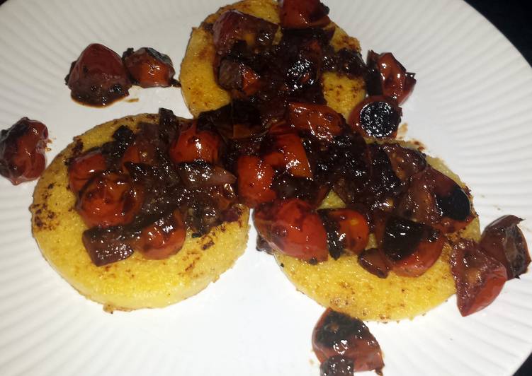 Easiest Way to Make Super Quick Homemade Polenta with balsamic blistered tomatoes