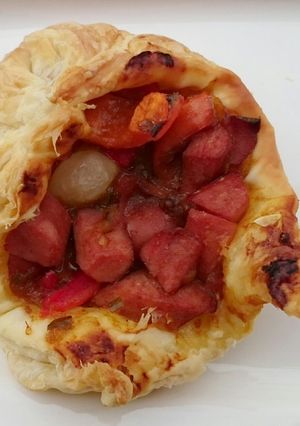 A picture of Curried Hotdog And Jalepeno Puff Pastry.
