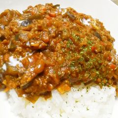 A picture of Easy Summer Veggie Keema Curry with Lots of Eggplant.
