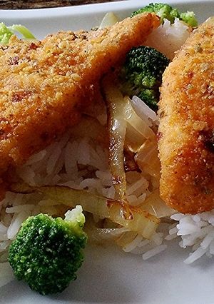 A picture of Spicy tortilla encrusted baked tilapia.