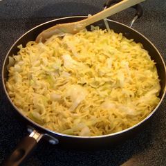 A picture of Haluski (noodles with cabbage and onion.