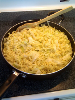 A picture of Haluski (noodles with cabbage and onion.