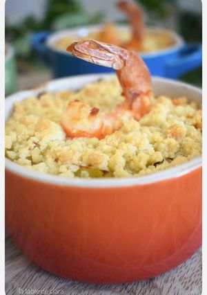 Une photo de Crumble de crevettes aux légumes