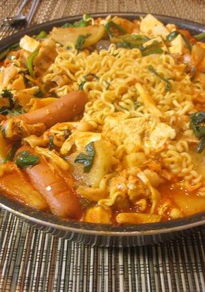 A picture of A Middle-Aged Guy's Budae Jjigae (Korean Ramen Hot Pot).