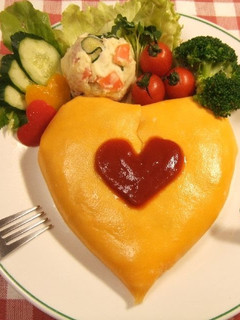 A picture of Easy Heart-Shaped Rice Omelette Made In A Rice Cooker.
