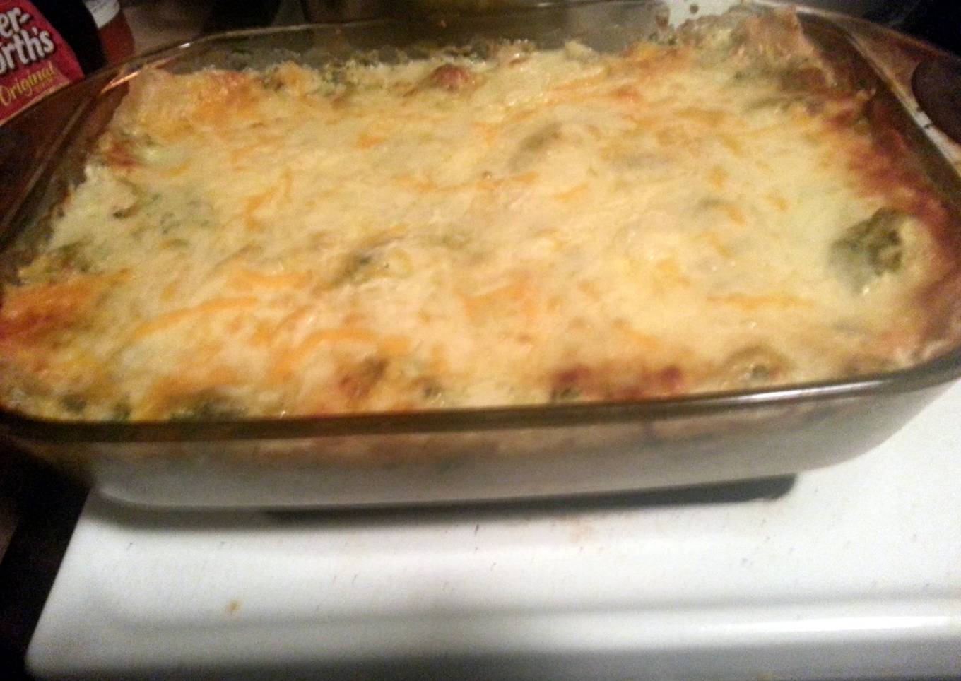 White lasagna with broccoli and spinach