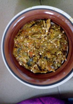 A picture of Okro and ugba soup.