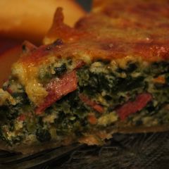 A picture of kale,bacon & hash quiche.