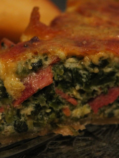 A picture of kale,bacon & hash quiche.