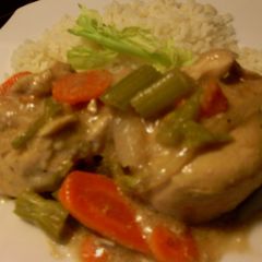 A picture of sunshine's saucy chicken with veggies.